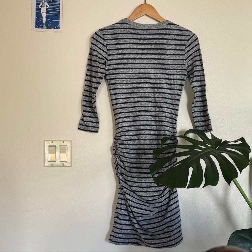 James Perse Ruched Bodycon Dress Size 1 / S Striped Grey Navy EUC - Picture 6 of 11